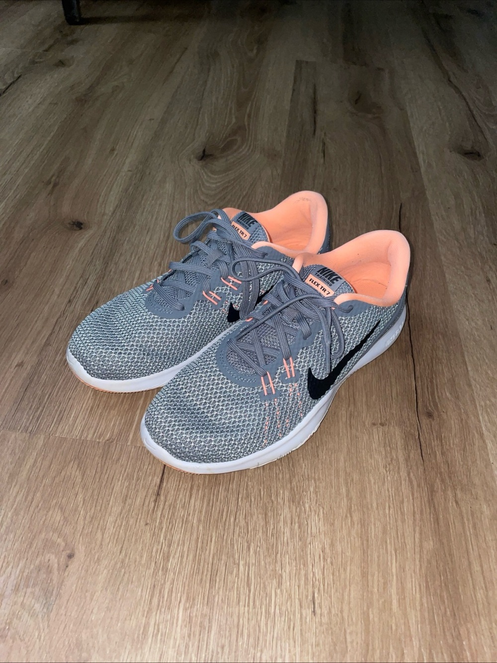 Nike Gray Knit Running Shoes with Peach Interior
